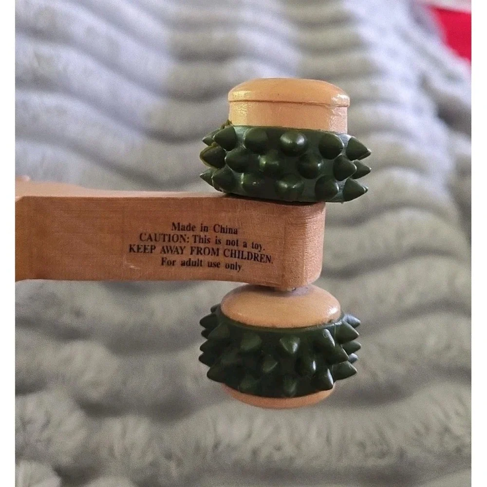 Vintage Chunky Pine Wooden Reindeer‎ Handheld Back Massager With Rolling Wheels